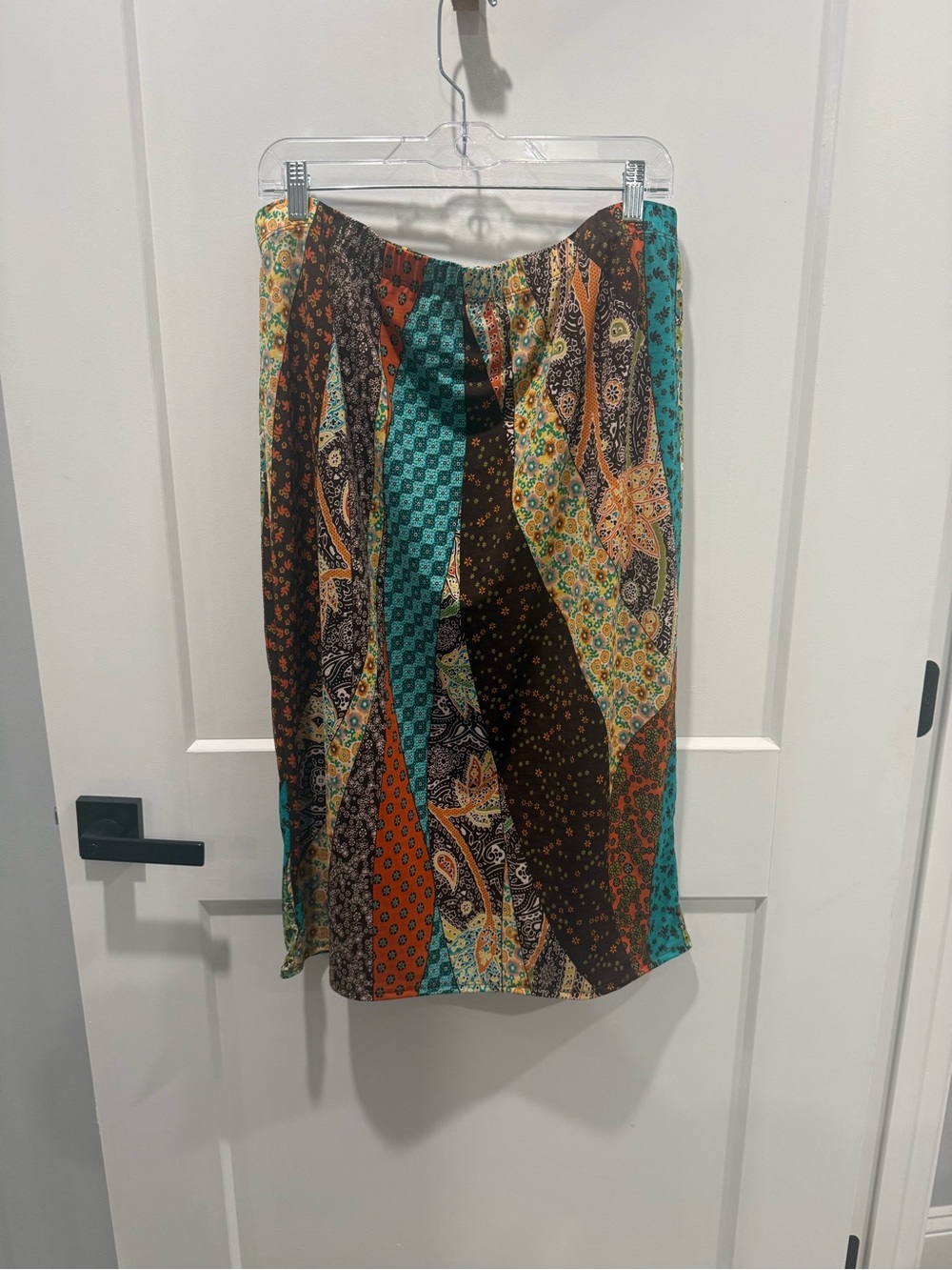 Patchwork Multi-Color Midi Skirt - Turquoise, Orange & Brown